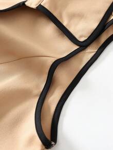 GlowEve Women's Khaki And Black Contrast Trim Lapel Collar Double-Breasted Waist Cinched Elegant Casual Commute Fashion French Versatile Holiday Business Khaki Contrast Black Sleeveless Trench Coat, Early Spring/Spring & Summer - Khaki - View 5