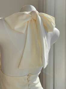 SHEIN EZwear 2 件套女士夏季褶皱露背上衣和迷你裙套装 - 杏色 - 查看 3