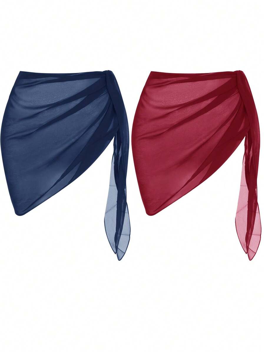 Swim Basics Bộ 2 chiếc áo khoác mùa hè thời trang, màu trơn, vạt áo bất đối xứng. - Nhiều màu - Xem 1
