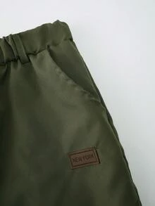 Vacaura 2 件青少年春季休闲绅士单排扣灰色长袖衬衫 + 松紧腰斜口袋休闲裤两件套服装 - 軍綠色 - 查看 4