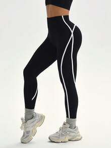 Dewbera Women's Seamless High Waist Slimming Yoga Leggings - Black - View 5