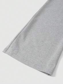 SHEIN 两件套女童针织纯色圆领褶皱T恤和修身喇叭裤套装 - 灰色 - 查看 12