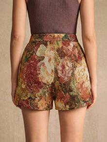 Anewsta Elegant Random Vintage Floral Vacation Countryside Style Cinched Waist Flattering Women's Shorts - Multicolor - View 2