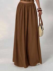 Aloruh Summer Loose Textured Casual Pants - Brown - View 3