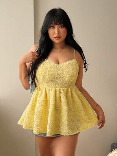 Sunnyshic 大码女式纯色纹理高腰心形领吊带背心