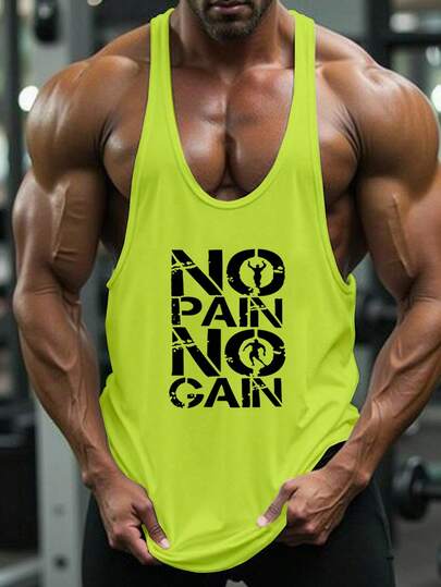 Manfinity Sport Corelite Boyfriend Style Men Slogan Graphic Racer Back Sports Tank Top  Workout Tops Tank Top Pack, Men's Gym Tank Top, Workout Tank Top Workout Tops Gym Top Breathable