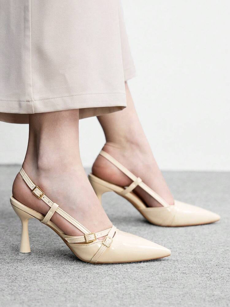 CUCCOO BIZCHIC Women Shoes Pointed Thin High Heel Beige Cross Strap Stylish Simple Basic Daily Versatile Commuter To Work Shopping Women's High Heel Shoes Slingback Slingback Shoes Women's Shoes