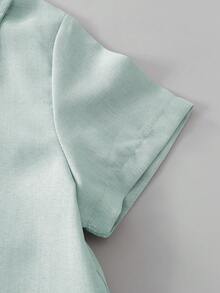 SHEIN Explorewe 男童休闲纯色短袖衬衫短裤套装（2件套），适合日常休闲、度假、运动、上学、户外活动、夏季穿着。 - 綠色 - 查看 3