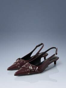 CUCCOO GRLICON Burgundy Patent Leather Pointed Cross Strap Design Empty Kitten And Women's High Heels - Burgundy - View 1