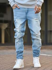 Devon Thys 1 quần Cargo thường ngày rách rách co giãn ôm vừa vặn cho nam, quần jeans dày màu trơn thoáng khí phong cách đường phố thích hợp đi dạo phố, hoạt động ngoài trời cho cha mẹ và con cái, mọi mùa - Rửa nhẹ - Xem 3