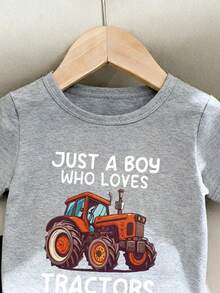 SHEIN 2件套婴幼儿男女通用0-3岁卡通汽车印花短袖上衣和短裤套装，舒适休闲日常基础款服装，适合室内、室外、日常、运动、玩耍、聚会、拍照、度假等各种场合，休闲套装 - 彩色 - 查看 3