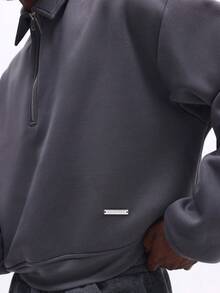 SUMWON 男士翻领半拉链套头卫衣 休闲长袖四分之一拉链街头风秋冬叠穿必备纯色 - 深灰色 - 查看 5
