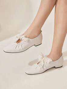 CUCCOO CHICEST Women's Casual Slip-On Flats With Bow Decor, Suitable For Daily Wear Valentine's Day Elegant Shoes Wedding Shoes - Beige - View 5
