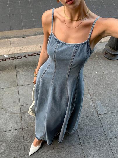 Siren Gaze Women's Casual Sleeveless Waist Cinched Denim Dress, Summer