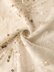 Ellevyn Women's Mesh Backless Tie-Up Elegant Romantic Sexy Date Dress, Evening Cocktail Party Dress, Wedding Guest Dress, Holiday Vacation Dress, Girls' Night Out, Clubwear, Dinner Date Outfit Sequin Dress,Women's Mesh Romantic Elegant Sequin Waist Fitted Sleeveless Mini Dress And 3/4 Sleeve Waist Jacket 2-Piece Set, Suitable For Cocktail Party, Wedding Guest Attire, Club Wear, Vacation - Apricot - View 4