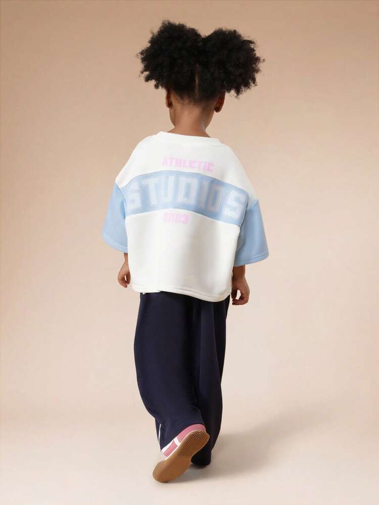 Color Block T-Shirt With Wide Leg Pants Set