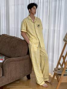 DAZY 男士春季黄色字母印花长袖睡衣套装（含裤子） - 彩色 - 查看 7