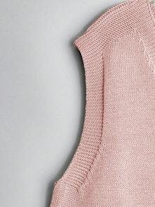 EMERY ROSE Chaleco casual de punto con cuello en V y botones sin mangas de unicolor para mujer talla grande, /otoño - Rosa vieja - Ver 6