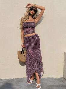 Serisse Women's Polka Dot Camisole And Fitted Skirt 2 Pieces Set, Summer - Red Violet - View 10