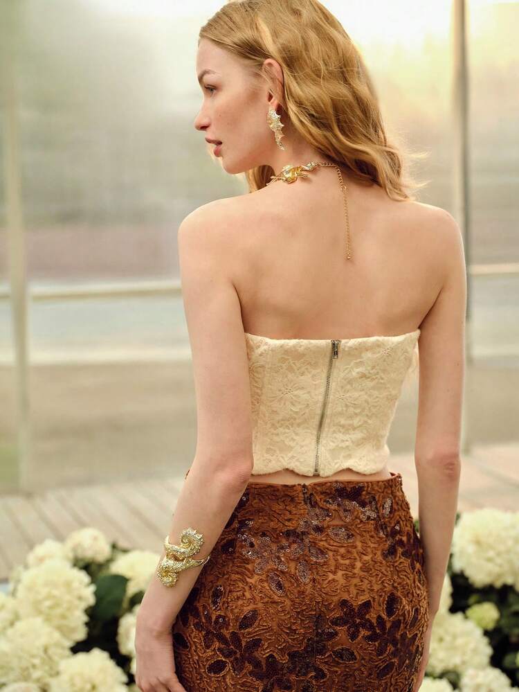 WOMEN'S EMBROIDERED ROMANTIC TUBE TOP, SPRING/SUMMER