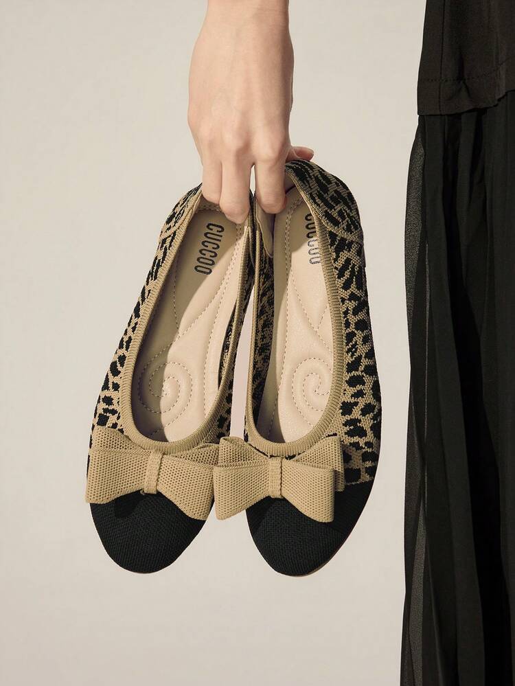 CUCCOO BASICS Women's Bow Decor Patchwork Leopard Print Flat Loafers Spring Shoes