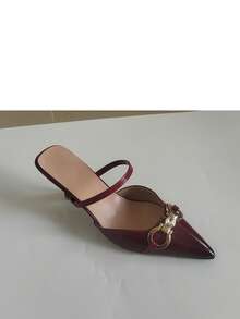 CUCCOO SZL Women's Pointed Toe Metal Decor Elegant High Heel Pumps Spring Shoes - Burgundy - View 16