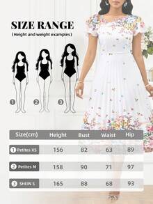 SHEIN Lady Petite Elegantes weißes Blumen Sommerkleid für Frauen, kurzes Trompetenärmel Rundhals Rüschen Midi-Länge Sommerkleid, Brunch Strand Resort Kleidung Hochzeitsgast Party, zierliche Frauen - Verschiedenfarbig - Übersicht 8