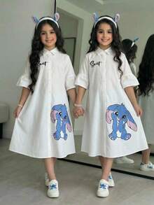 SHEIN Tween Girls' Loose Casual Minimalist Comfortable Collared Dress - Red and White - View 5