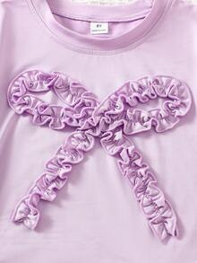 Sparklyn Girls' Summer Solid Color Short Sleeve Casual T-Shirt With Bow Decor, Round Neck  T Shirts For Nine Year Old Girls Tween Girl Clothes T Shirt Girl Purple Top Kids Girls Purple Tops Teen Girl Breathable Short Sleeve Shirt Tshirt For Girl - Mauve Purple - View 7