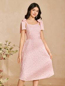 Đầm dài thanh lịch, sang trọng màu hồng jacquard, thiết kế dây mảnh, eo có thể tháo rời, ôm sát, tuyệt đẹp dành cho thiếu nữ. - Hồng - Xem 5
