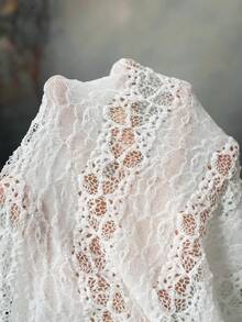 SHEIN DivaQ Sexy Lace Patchwork V-Neck Semi-Sheer Music Festival Shirt - White - View 7