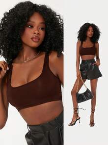 SHEIN BASICS Women's Streetwear Sexy Basic Camisole Top - Coffee Brown - View 1