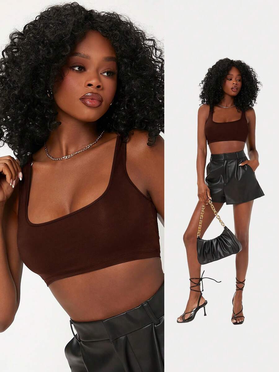 SHEIN BASICS Women's Streetwear Sexy Basic Camisole Top - Coffee Brown - View 1