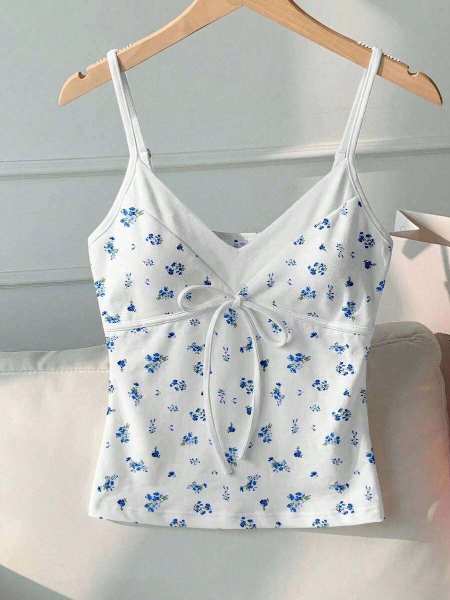 Comfortcana 女士撞色碎花吊带背心，清新韩风，舒适优雅，适合外出、街头、婚礼、生日、派对、嘉年华、音乐节、海滩、时尚度假等场合。 - 彩色 - 查看 1