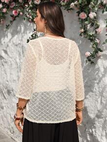 EMERY ROSE 大码纯色轻薄休闲外套，春夏款 - 杏色 - 查看 3