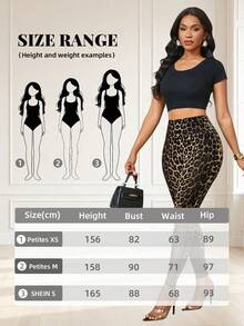 SHEIN Lady Petite Petite Fashionable Sexy Leopard Print Mesh Splice Leggings - Multicolor - View 9