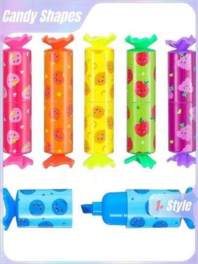6pcs, Mini Highlighter Candy Pastel Highlighter, 6 Colors Cute Chisel Tip Marker Pen Highlighter, Candy Party Birthday Drawing Poster Diary Greeting Card School Office Supplies Back To School