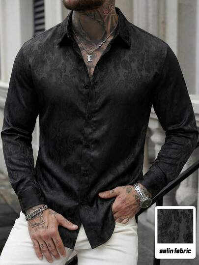 Manfinity AFTRDRK 男士提花前扣长袖衬衫，商务/通勤款