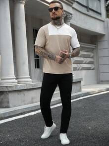 Manfinity CasualCool 男士休闲撞色圆领短袖T恤，夏季 - 彩色 - 查看 5