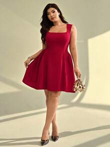 Auralis 新款红色中国新年情人节派对收腰喇叭领大码女式优雅浪漫生日派对连衣裙 - 紅色 - 查看 6