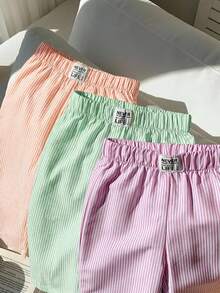 3pcs/Set Babygirl Summer Casual Letter & Striped Pattern Pants - Multicolor - View 3