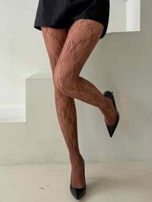 DAZY Women's Everyday Lace Footless Leggings - Coffee Brown - View 4