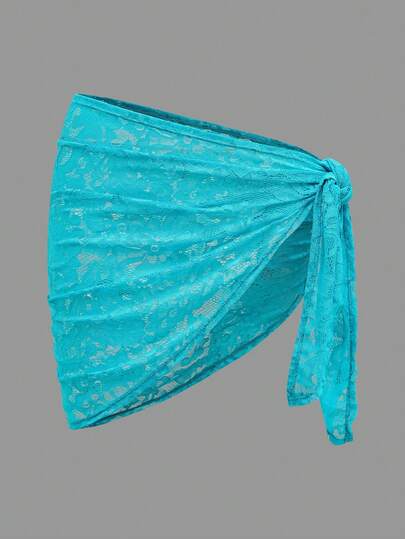 Opulessa Women's Solid Color Asymmetric Hem Tie Front Skirt Coverup,Beach,Beach Outfits For Women,Beach Set,Going Out,Vacation,Vacation Outfits Women,Holiday,Summer,Summer Clothes,Summer Outfits For Women,Party ,Going Out,Going Out Outfits,Casual,Elegant,Y2k,Flower,Blue