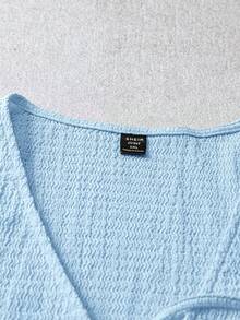 SHEIN LUNE 大码女式纯色系带短袖休闲上衣 - 淺藍色 - 查看 4