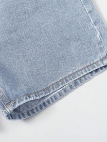 SHEIN EZwear Women's Solid Color Casual Denim Shorts - Light Wash - View 4