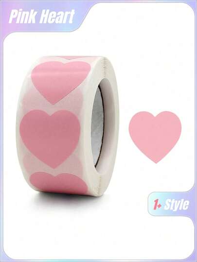 500pcs/Roll Pink Heart Shaped Label Stickers Back To School