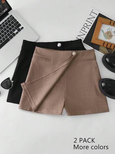 Franclia Women's Solid Color Button Casual Versatile Daily Wear Skort