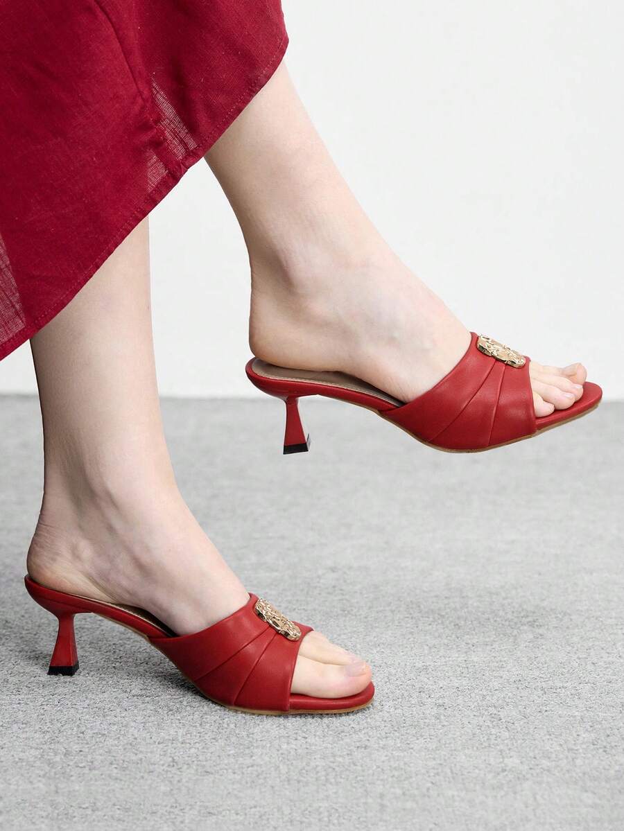 CUCCOO BIZCHIC 简约大方,时尚百搭,休闲职场通勤女式高跟凉鞋 - 酒紅色 - 查看 1