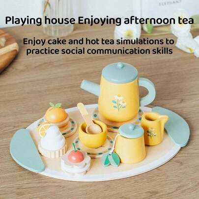 MINKOJA Tee-Sets für Mädchen Geburtstagsgeschenk 3 Jahre alte Prinzessin Party Holz Spielessen Spielzeug Sets für Kinderküche Zubehör ab 3 Jahren Holz Bildungsspielzeug, Küchenzubehör, Holzspielzeug