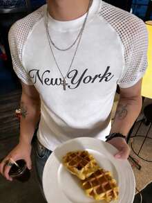 Manfinity Dauomo 休闲时尚男士字母印花插肩短袖T恤 - 杏色 - 查看 4